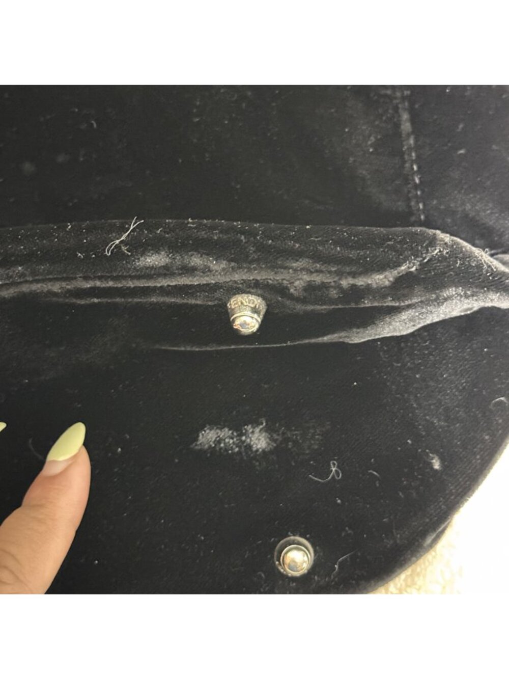 Vintage Fendi Black Velvet FF Top Handle Hand Bag Silver Hardware Made Italy - Picture 10 of 12